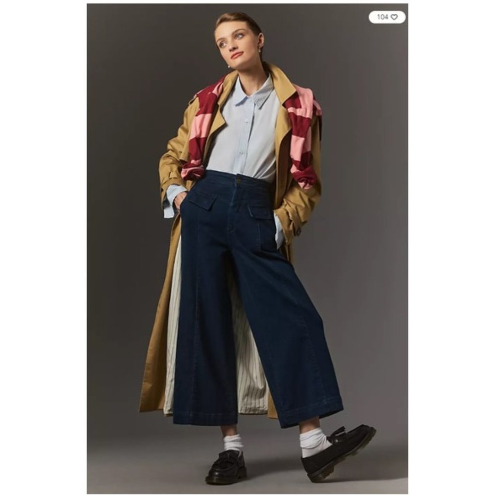 NWT-Anthropologie Pilcro A-Line Utility High-Rise Cropped Jeans - Prince - 30